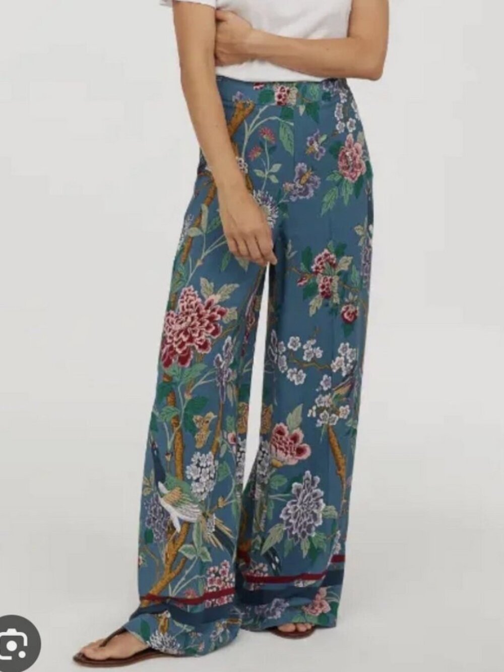 NWOT GP&J Baker H&M Blue Floral Wide Leg Pants Size 4